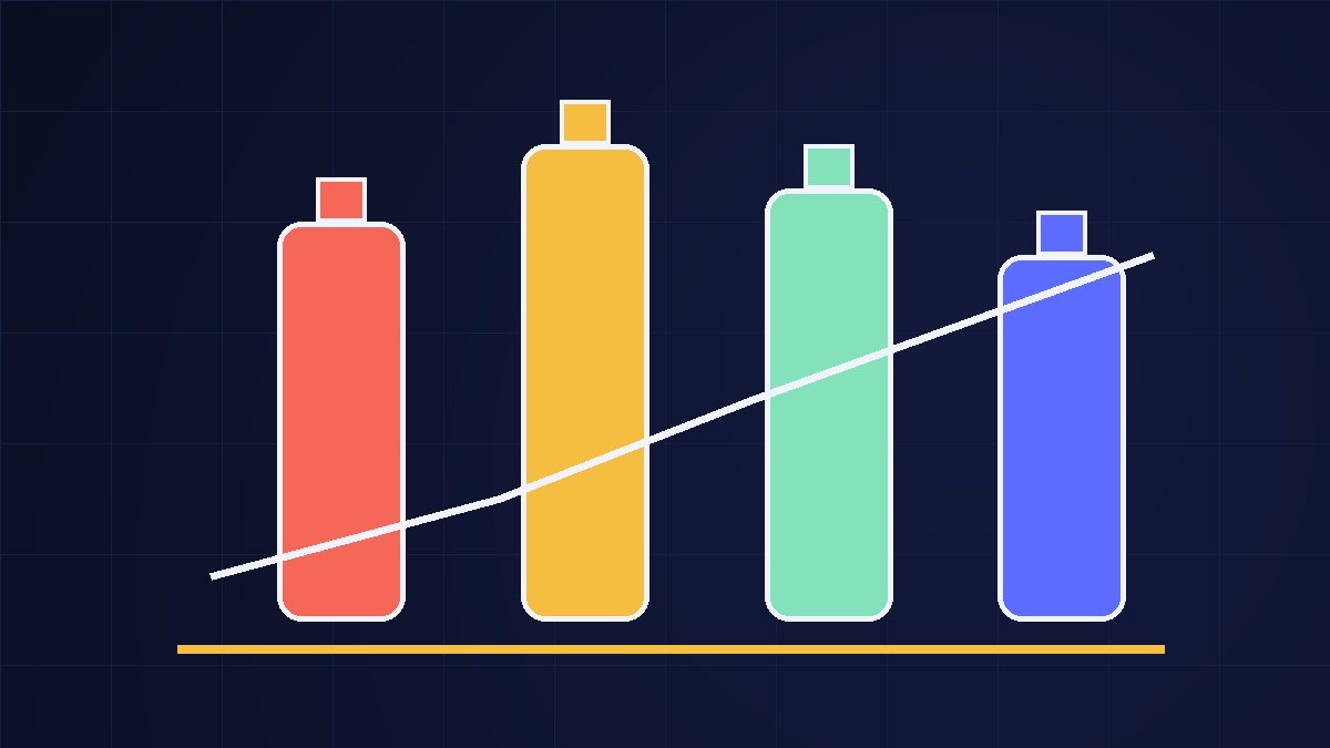 Editorial illustration of a French spirits portfolio with rising sales momentum